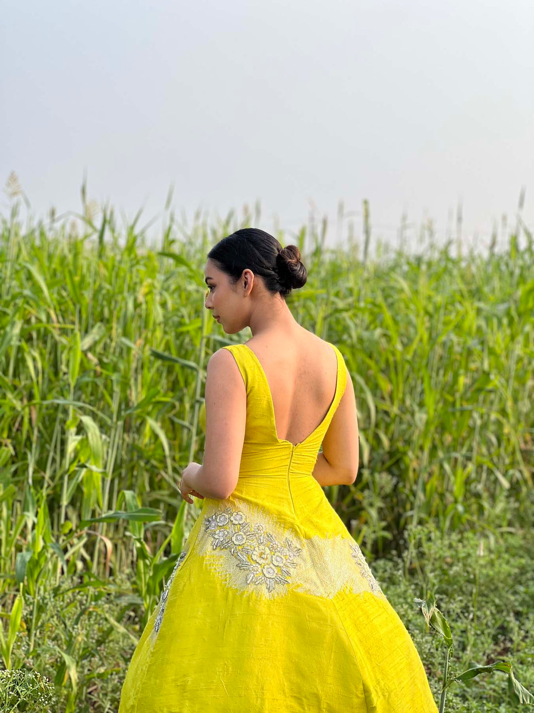 Lime green embroidered dress