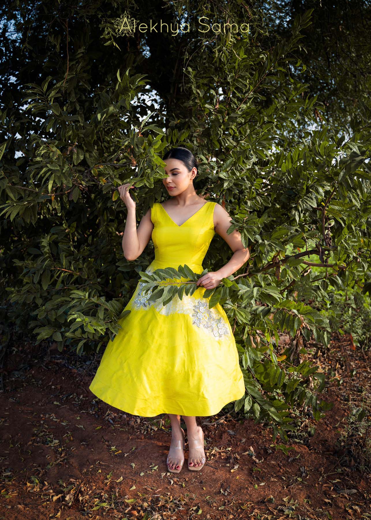 Lime green embroidered dress