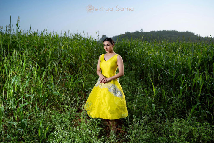 Lime green embroidered dress