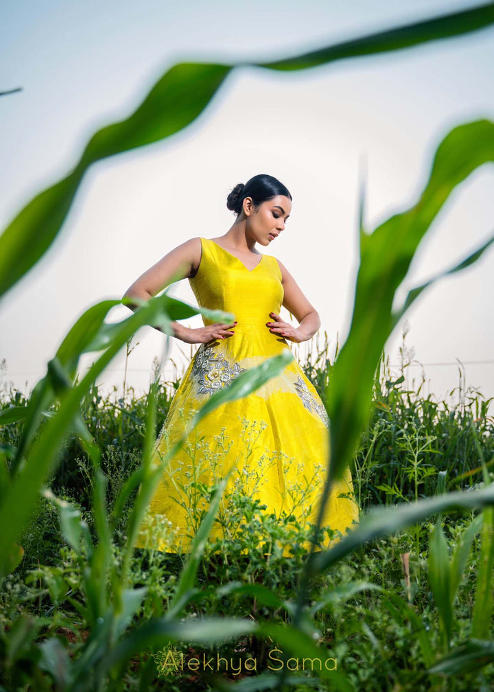 Lime green embroidered dress