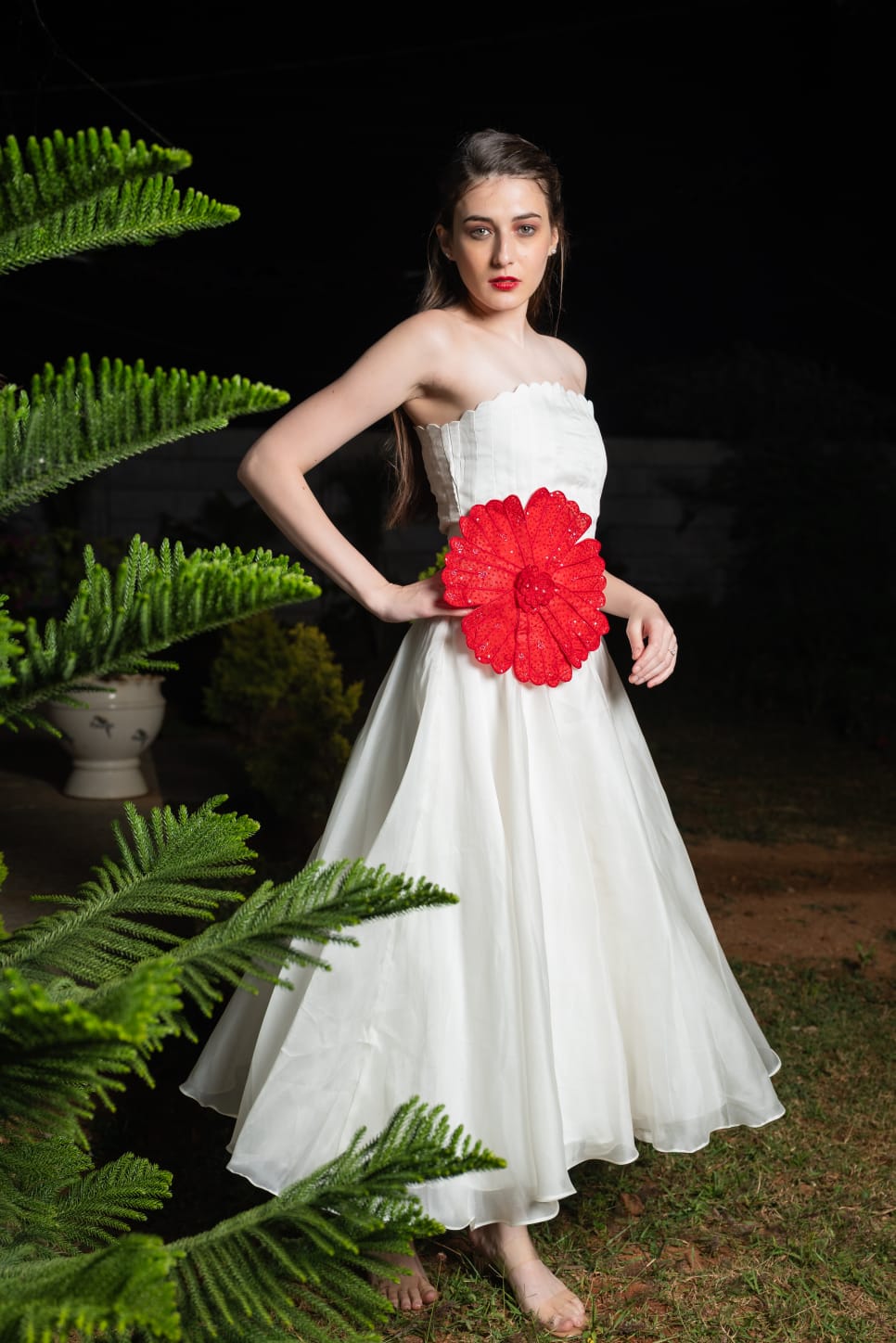 Scalloped organza yoked dress