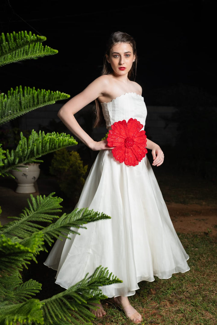 Scalloped organza yoked dress