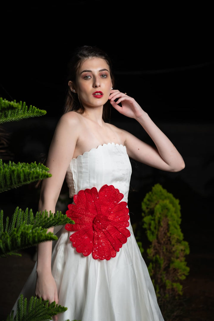 Scalloped organza yoked dress